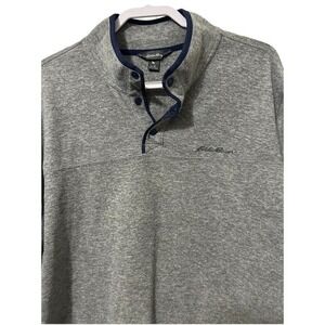 Eddie Bauer Mens Sweater Gray Blue Snap Button Fleece Soft Sz.‎ XL